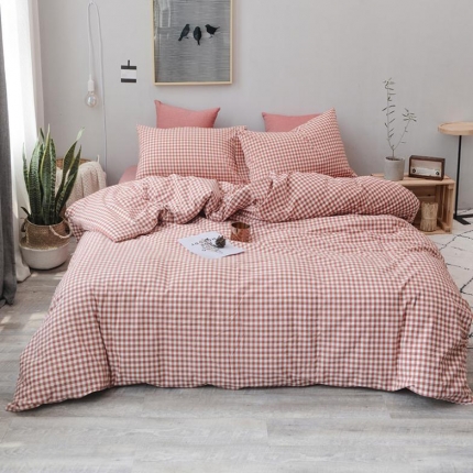 91家纺网 家纺一手货源 找家纺 柠萌家居 全棉色织水洗棉三件套无印良品风四件套