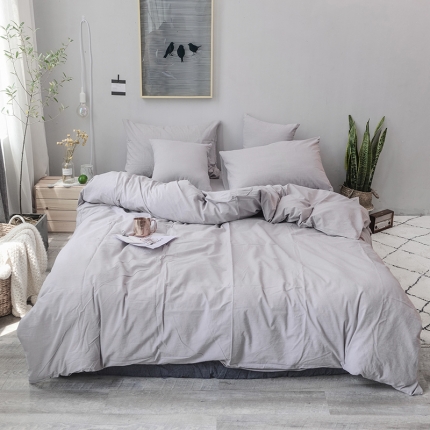 91家纺网 家纺一手货源 找家纺 柠萌家居 全棉色织水洗棉三件套四件套床笠款床单款 浅灰色