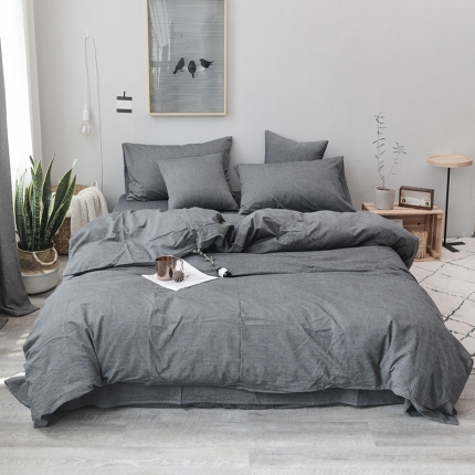 91家纺网 家纺一手货源 找家纺 柠萌家居 无印纯色全棉色织水洗棉良品三件套四件套北欧被套床笠
