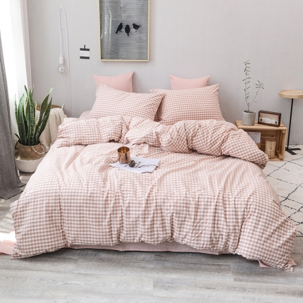 91家纺网 家纺一手货源 找家纺 柠萌家居 全棉色织水洗棉三件套无印良品风四件套