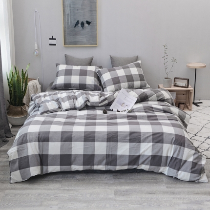 91家纺网 家纺一手货源 找家纺 柠萌家居 全棉色织水洗棉三件套无印良品风四件套