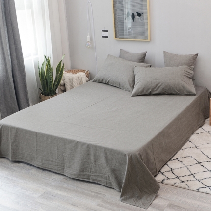 91家纺网 家纺一手货源 找家纺 柠萌家居 全棉色织水洗棉单床单无印良品风床单纯色