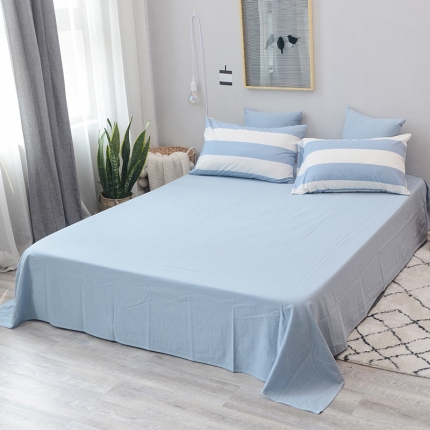 91家纺网 家纺一手货源 找家纺 柠萌家居 全棉色织水洗棉单床单无印良品风床单纯色