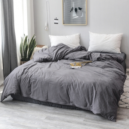91家纺网 家纺一手货源 找家纺 柠萌家居 全棉色织水洗棉无印良品风单被套格子纯色系列