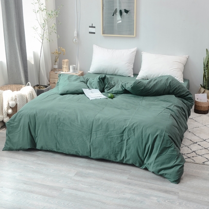 91家纺网 家纺一手货源 找家纺 柠萌家居 全棉色织水洗棉单被套 墨绿色