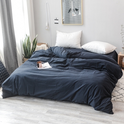 91家纺网 家纺一手货源 找家纺 柠萌家居 全棉色织水洗棉无印良品风单被套格子纯色系列