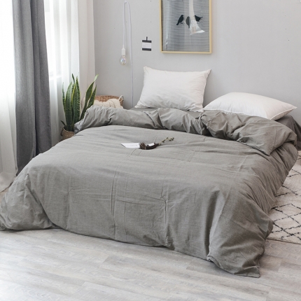 91家纺网 家纺一手货源 找家纺 柠萌家居 全棉色织水洗棉无印良品风单被套格子纯色系列