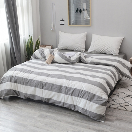 91家纺网 家纺一手货源 找家纺 柠萌家居 全棉色织水洗棉无印良品风单被套格子纯色系列