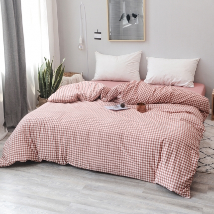 91家纺网 家纺一手货源 找家纺 柠萌家居 全棉色织水洗棉无印良品风单被套格子纯色系列