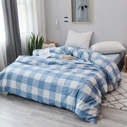 91家纺网 家纺一手货源 找家纺 柠萌家居 全棉色织水洗棉无印良品风纯色格子系列单被套