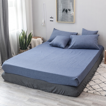 91家纺网 家纺一手货源 找家纺 柠萌家居 全棉色织水洗棉无印良品省单床笠纯色系