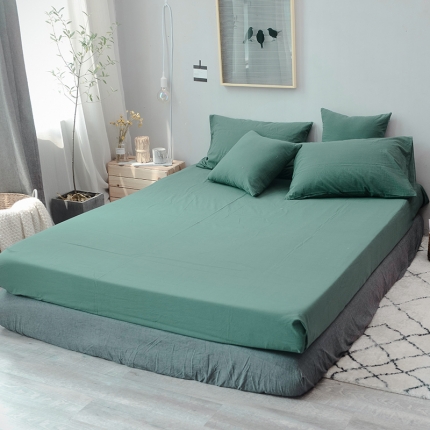 91家纺网 家纺一手货源 找家纺 柠萌家居 全棉色织水洗棉无印良品省单床笠纯色系