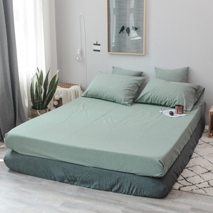 91家纺网 家纺一手货源 找家纺 柠萌家居 全棉色织水洗棉无印良品省单床笠纯色系