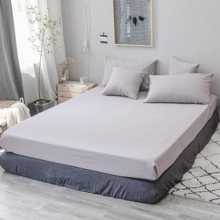 91家纺网 家纺一手货源 找家纺 柠萌家居 全棉色织水洗棉无印良品省单床笠纯色系