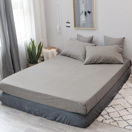 91家纺网 家纺一手货源 找家纺 柠萌家居 全棉色织水洗棉无印良品省单床笠纯色系