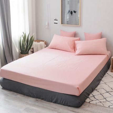 91家纺网 家纺一手货源 找家纺 柠萌家居 全棉色织水洗棉无印良品省单床笠纯色系