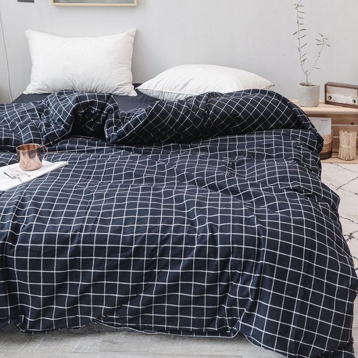 91家纺网 家纺一手货源 找家纺 柠萌家居 全棉色织水洗棉单被套 藏青方格