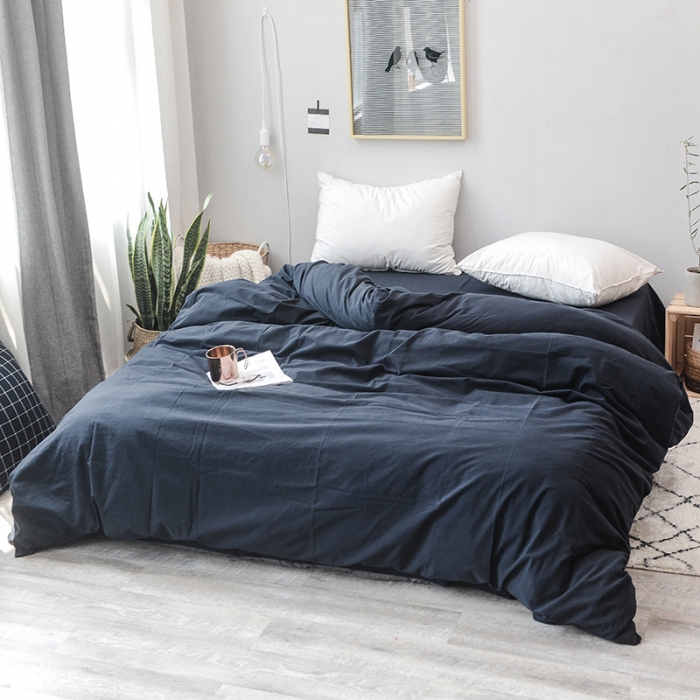 91家纺网 家纺一手货源 找家纺 柠萌家居 全棉色织水洗棉单被套 藏青色