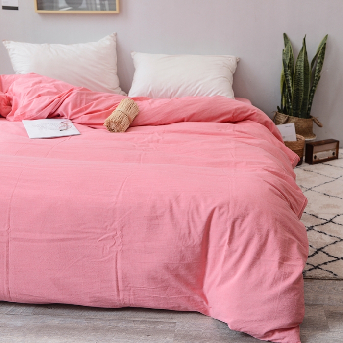 91家纺网 家纺一手货源 找家纺 柠萌家居 全棉色织水洗棉单被套 粉红色
