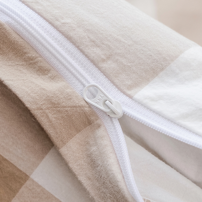 91家纺网 家纺一手货源 找家纺 柠萌家居 全棉色织水洗棉单被套 咖白中格