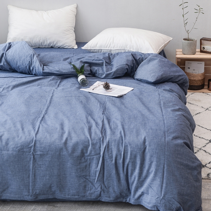 91家纺网 家纺一手货源 找家纺 柠萌家居 全棉色织水洗棉单被套 牛仔蓝