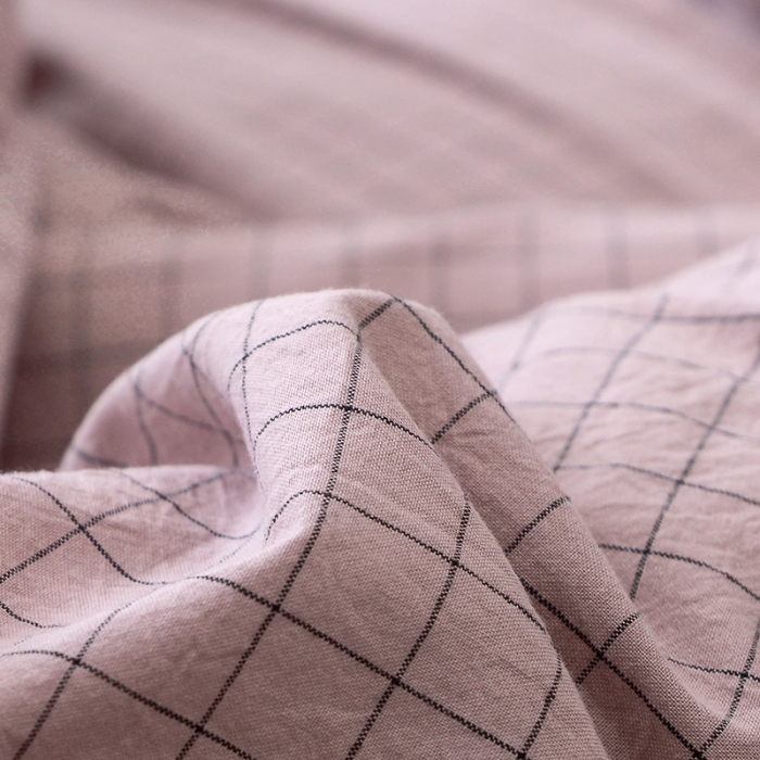 91家纺网 家纺一手货源 找家纺 柠萌家居 全棉色织水洗棉三件套四件套床笠款床单款 豆沙小格