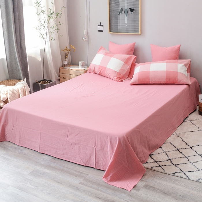 91家纺网 家纺一手货源 找家纺 柠萌家居 全棉色织水洗棉三件套四件套床笠款床单款 粉红大格