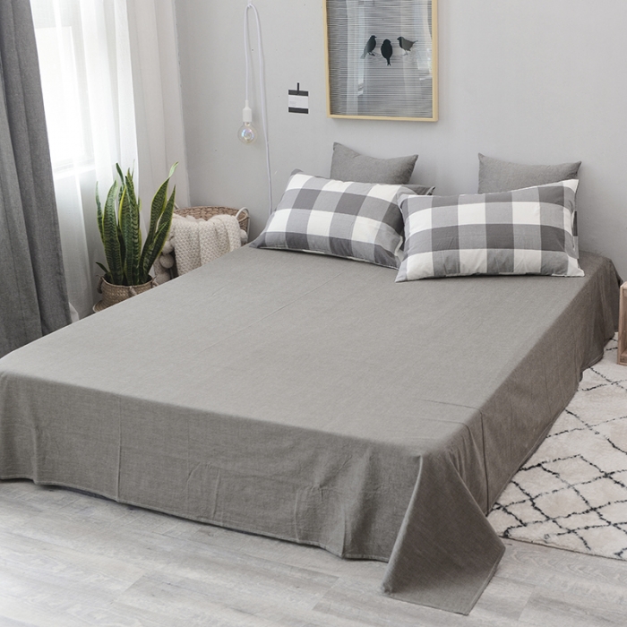 91家纺网 家纺一手货源 找家纺 柠萌家居 全棉色织水洗棉三件套四件套床笠款床单款 灰白中格