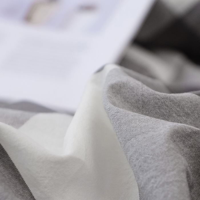 91家纺网 家纺一手货源 找家纺 柠萌家居 全棉色织水洗棉三件套四件套床笠款床单款 灰白中格