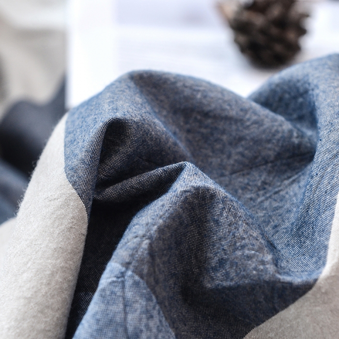 91家纺网 家纺一手货源 找家纺 柠萌家居 全棉色织水洗棉三件套四件套床笠款床单款 蓝大格