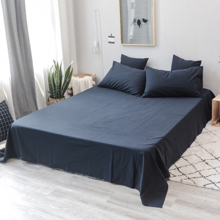 91家纺网 家纺一手货源 找家纺 柠萌家居 全棉色织水洗棉单床单无印良品风床单纯色