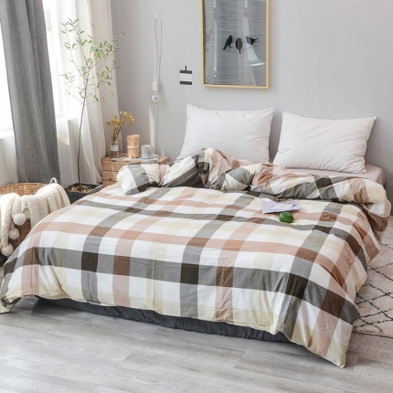 91家纺网 家纺一手货源 找家纺 柠萌家居 全棉色织水洗棉无印良品风被套格子系列