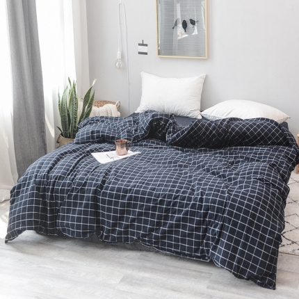 91家纺网 家纺一手货源 找家纺 柠萌家居 全棉色织水洗棉无印良品风被套格子系列