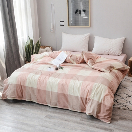 91家纺网 家纺一手货源 找家纺 柠萌家居 全棉色织水洗棉无印良品风被套格子系列