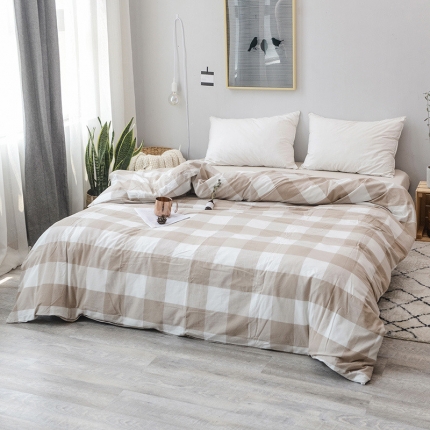 91家纺网 家纺一手货源 找家纺 柠萌家居 全棉色织水洗棉无印良品风被套格子系列