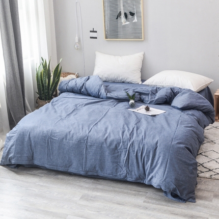 91家纺网 家纺一手货源 找家纺 柠萌家居 全棉色织水洗棉无印良品风单被套纯色系列