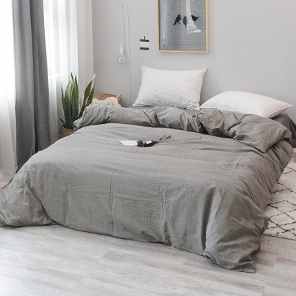 91家纺网 家纺一手货源 找家纺 柠萌家居 全棉色织水洗棉无印良品风单被套纯色系列