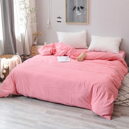 91家纺网 家纺一手货源 找家纺 柠萌家居 全棉色织水洗棉无印良品风单被套纯色系列