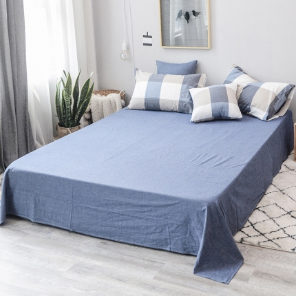 91家纺网 家纺一手货源 找家纺 柠萌家居 全棉色织水洗棉无影良品风单床单床笠纯色系列