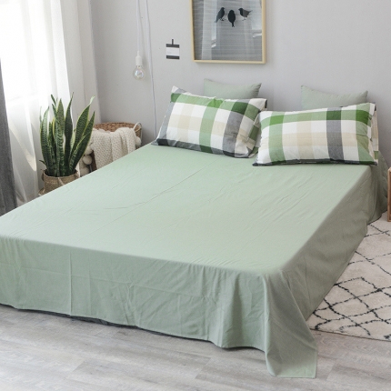 91家纺网 家纺一手货源 找家纺 柠萌家居 全棉色织水洗棉无影良品风单床单床笠纯色系列