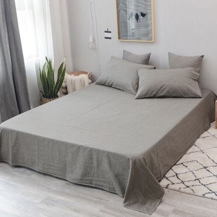 91家纺网 家纺一手货源 找家纺 柠萌家居 全棉色织水洗棉无影良品风单床单床笠纯色系列