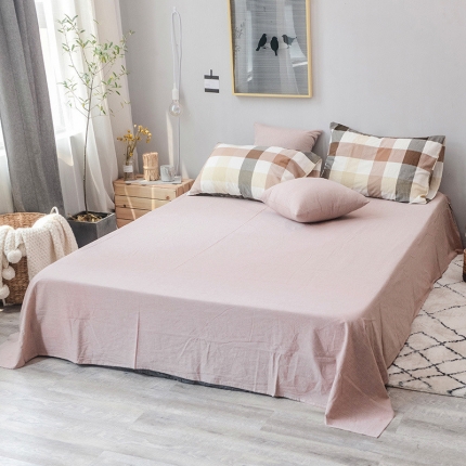 91家纺网 家纺一手货源 找家纺 柠萌家居 全棉色织水洗棉无影良品风单床单床笠纯色系列