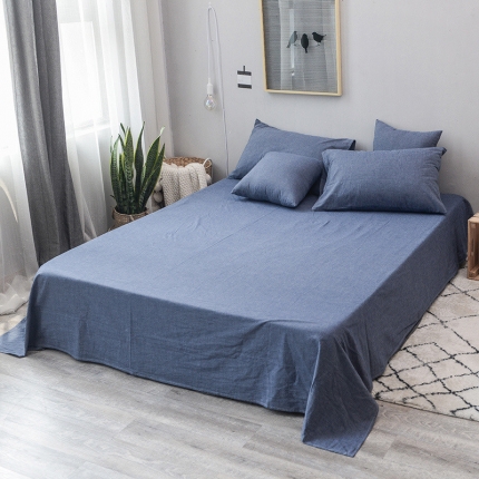 91家纺网 家纺一手货源 找家纺 柠萌家居 全棉色织水洗棉无影良品风单床单床笠纯色系列