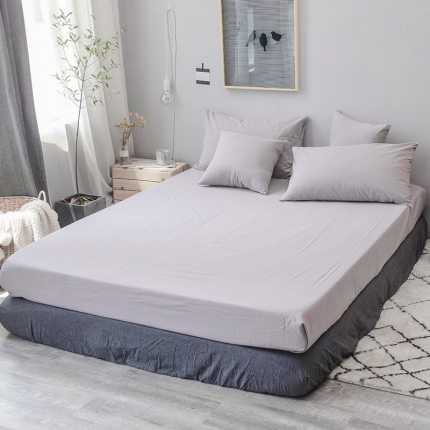 91家纺网 家纺一手货源 找家纺 柠萌家居 全棉色织水洗棉单无影良品风床笠纯色系