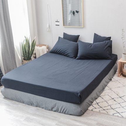 91家纺网 家纺一手货源 找家纺 柠萌家居 全棉色织水洗棉单无影良品风床笠纯色系