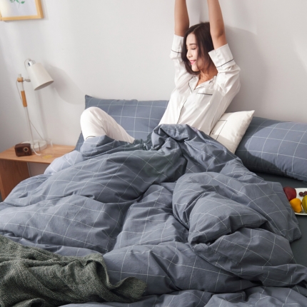 91家纺网 家纺一手货源 找家纺 （总）柠萌家居 2019全棉色织水洗棉无印良品四件套 床笠款