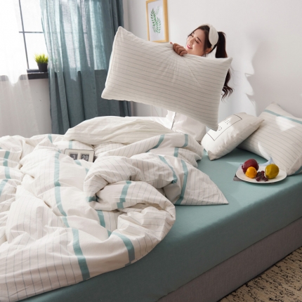 91家纺网 家纺一手货源 找家纺 （总）柠萌家居 2019全棉色织水洗棉无印良品四件套 床笠款