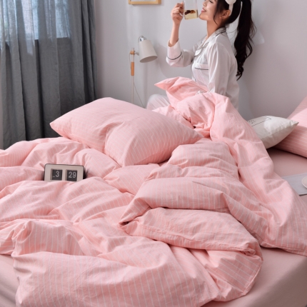 91家纺网 家纺一手货源 找家纺 （总）柠萌家居 2019全棉色织水洗棉无印良品四件套 床笠款