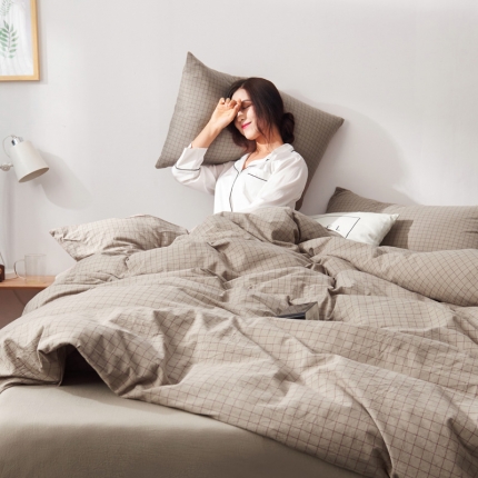 91家纺网 家纺一手货源 找家纺 （总）柠萌家居 2019全棉色织水洗棉无印良品四件套 床笠款