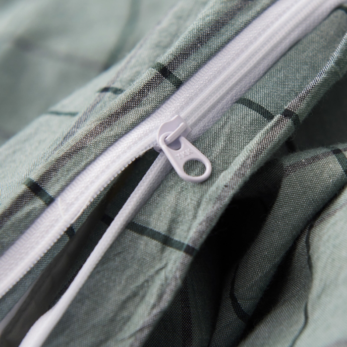 91家纺网 家纺一手货源 找家纺 柠萌家居2019全棉色织水洗棉无印良品四件套床单款格纹-豆绿